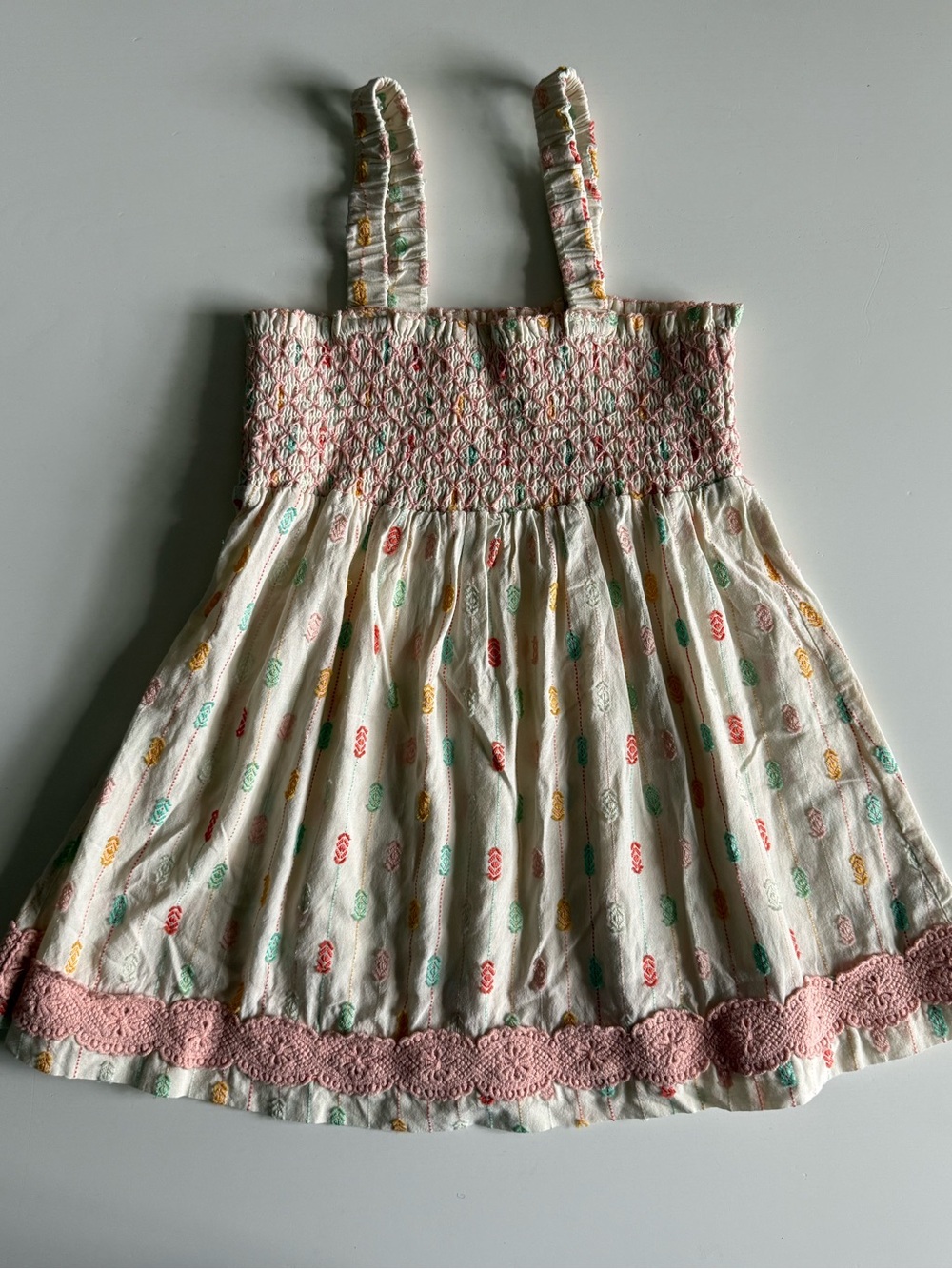 Matilda Jane Cream Tank Top with Pink, Aqua & Yellow Accents VGUC